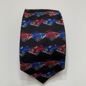 Robert Talbott Best of Class Tie. #12 Vintage Red & Blue Race Cars on Black Tie